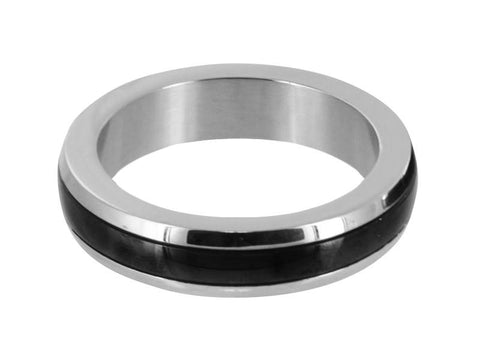 Stainless Steel Cock Ring with Black Band- Medium