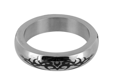 Stainless Steel Cock Ring with Tribal Design- Large