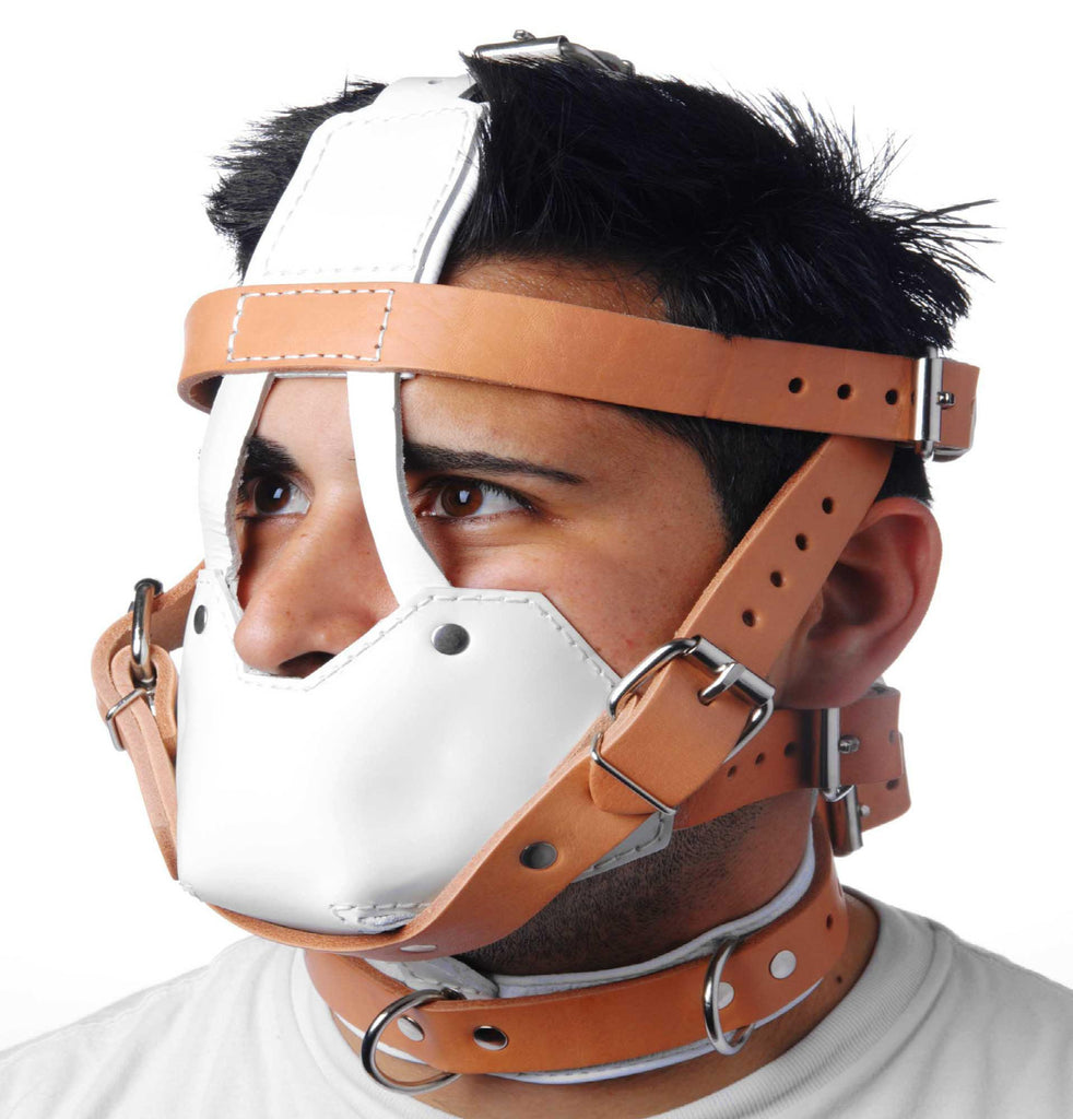 White and Tan Hospital Style Leather Muzzle