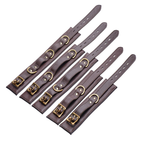 Brown 5 Piece Locking Leather Bondage Set