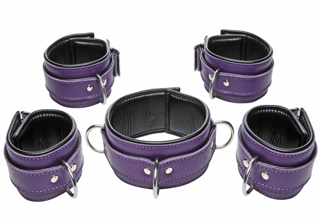 Purple 5 Piece Locking Leather Bondage Set