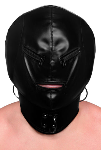 Bondage Hood with Posture Collar and Zippers